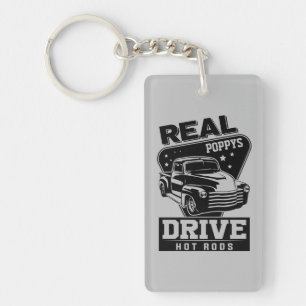 Add Name Text Real Grandfather Pop Drive Hot Rods Keychain
