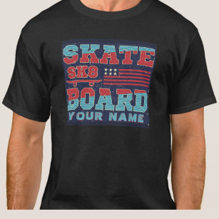 Add Name Text Skateboard SK8 USA Flag Red Blue     T-Shirt