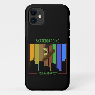 Add Name Text Skateboarding on Urban City Scene    iPhone 11 Case