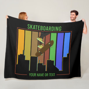 Add Name Text Skateboarding on Urban City Scene    Fleece Blanket