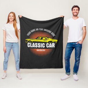 Add Name Text Yellow Classic Car Fleece Blanket