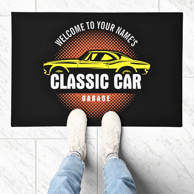 Add Name Text Yellow Classic Car Front Doormat (Creator Uploaded)
