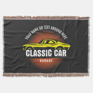 Add Name Text Yellow Classic Car Throw Blanket