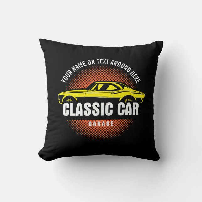 Add Name Text Yellow Classic Car   Throw Pillow (Front)