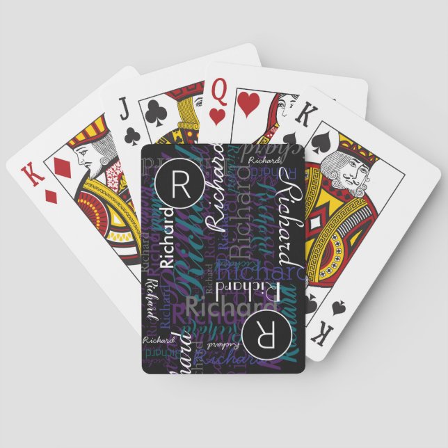 Add Name to get Personalized Colours on Black Playing Cards (Back)