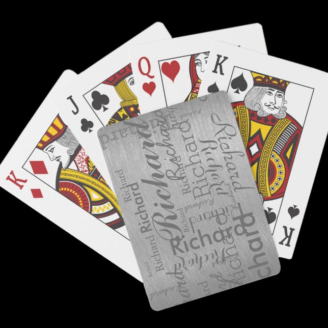 Add name to get personalized grey steel playing cards (Creator Uploaded)