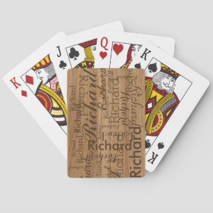 add name to get personalized wood-like rustic playing cards