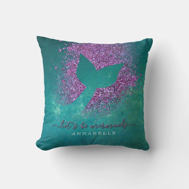 Add Name to Personalized Mermaid Tail Throw Pillow (Front)