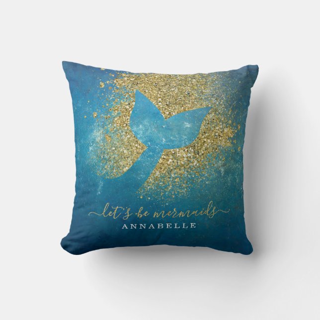 Add Name to Personalized Mermaid Tail Throw Pillow (Front)