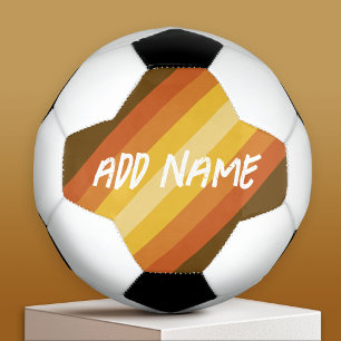 Add Name to Retro Stripes and Warm Sunset Colours Soccer Ball