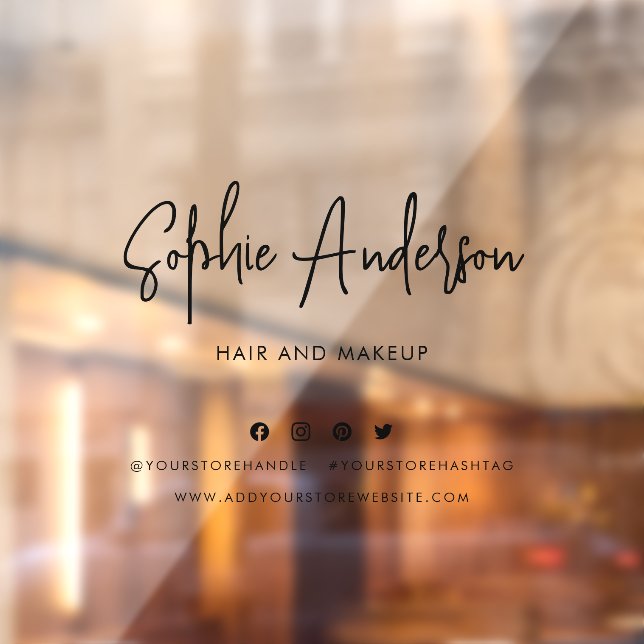 Add Name Trendy Modern Script Social Media Window Cling (Sheet 2)