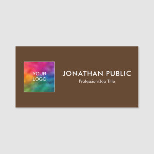 Add Name Upload Business Company Logo Here Brown Name Tag