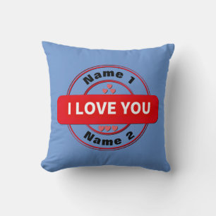 Add Name Valentines Day I Love You Banner Red Blue Throw Pillow