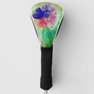 Add Name Violet Blue and Pink Pastel Floral Golf Head Cover