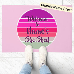 Add Name Welcome to She Shed Pink Retro Sunset     Doormat