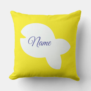 Add Name White Fishy Fishy Yellow Kids Outdoor Pillow