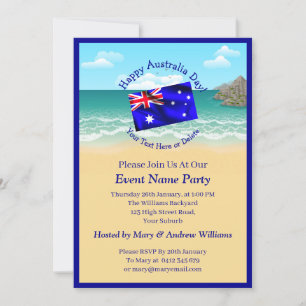 Add Name Year Date Australia Day Party Beach Invitation