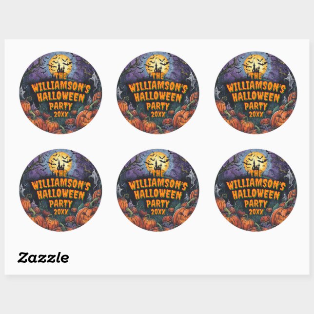 Add Name Year Halloween Party Classic Round Sticker (Sheet)