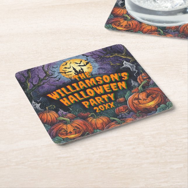 Add Name Year Halloween Party Square Paper Coaster (Angled)