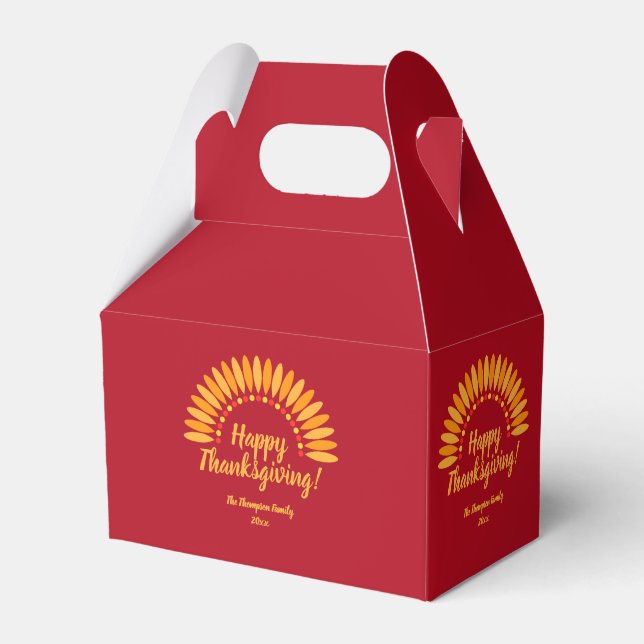 Add Name Year Happy Thanksgiving Yellows Red  Favor Box (Front Side)