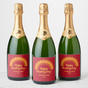 Add Name Year Happy Thanksgiving Yellows Red Sparkling Wine Label