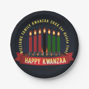 Add Name Year Kwanzaa Candles 7" Paper Plate