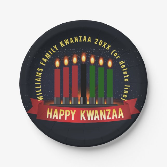 Add Name Year Kwanzaa Candles 7" Paper Plate (Front)
