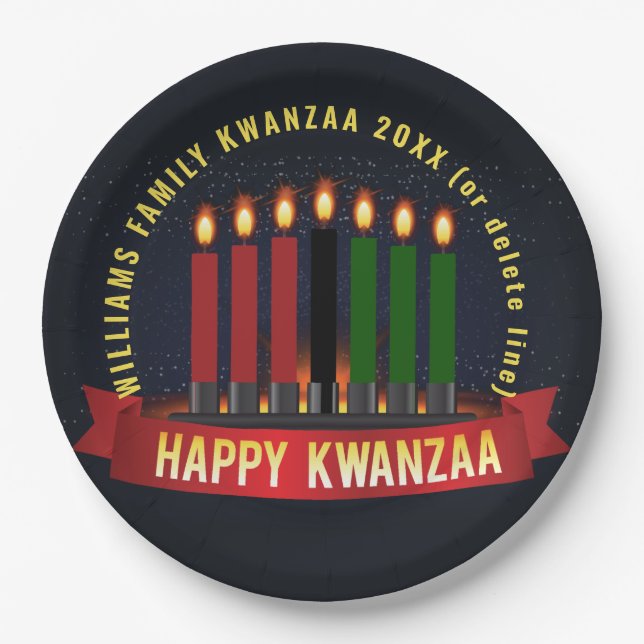 Add Name Year Kwanzaa Candles 9" Paper Plate (Front)