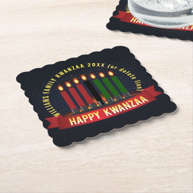 Add Name Year Kwanzaa Candles Paper Coaster (Angled)