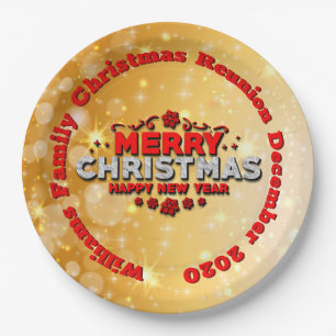 Add Name Year Matching Merry Christmas 9" Paper Plate