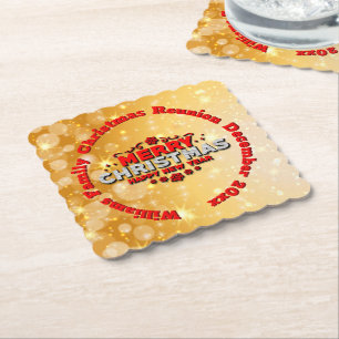 Add Name Year Matching Merry Christmas Paper Coaster