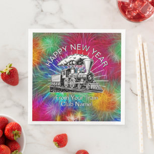 Add Name Year, Steam Train Fireworks New Year Napkin