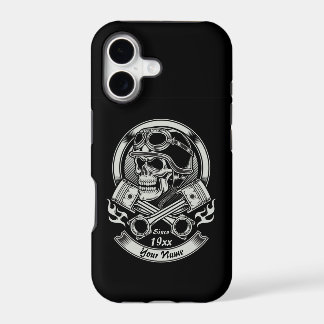 Add Name Year Vintage Biker Skull Crossed Pistons 