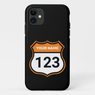 Add Name Your Number Racing Identification Orange iPhone 11 Case