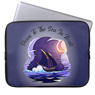 Add Name Your Text, Sailing Ship, Clouds Moon Blue Laptop Sleeve