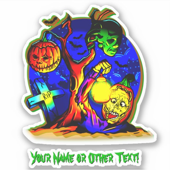 Add Name, Zombie Monster Pumpkin Witch Cross Lamp  (Front)
