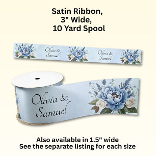Add Names, 3" wide Blue Peony Wedding Suite  Satin Ribbon