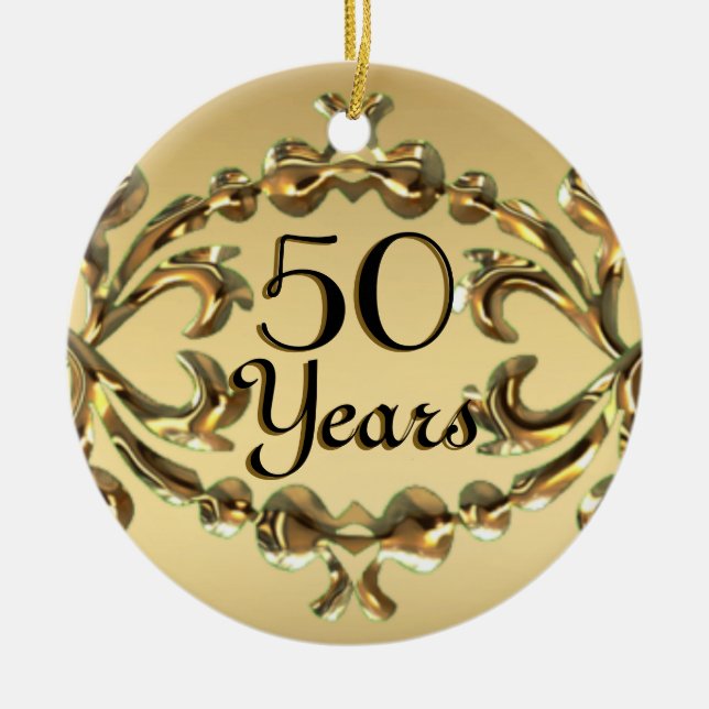Add Names 50 Years Anniversary Gold Ornament (Front)