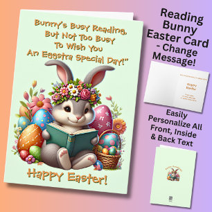 Add Names, Bunny's Busy Reading, with Eggs, Easter Card