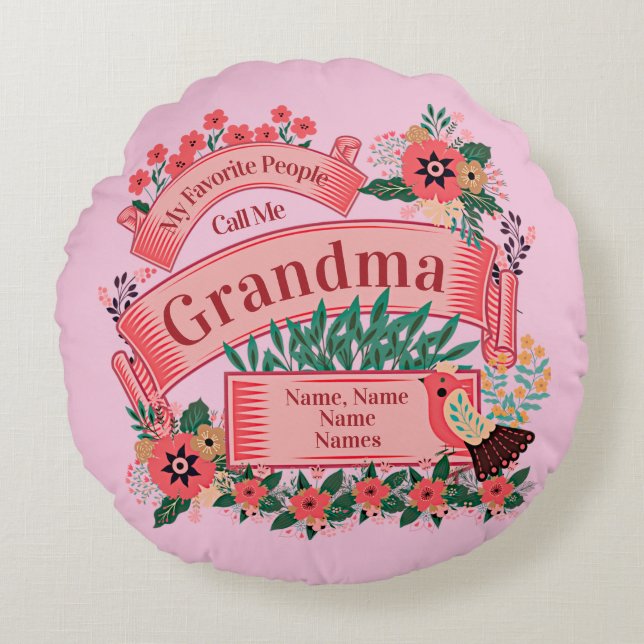 Add Names Change ALL Text Favourite People Call Me Round Pillow (Front)