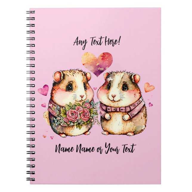 Add Names Change ALL Text Guinea Pigs Valentines + Notebook (Front)