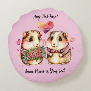 Add Names Change ALL Text Guinea Pigs Valentines + Round Pillow