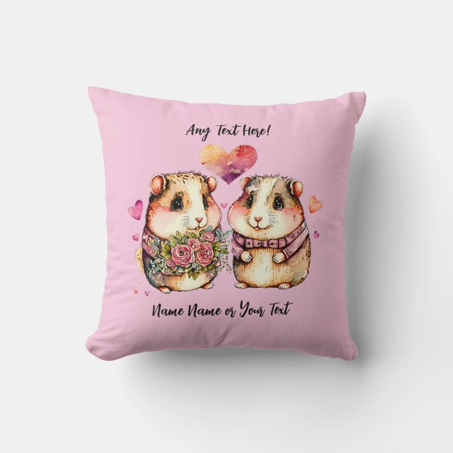 Add Names Change ALL Text Guinea Pigs Valentines + Throw Pillow (Front)
