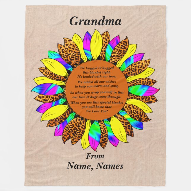 Add Names Change Text Leopard Sunflower            Fleece Blanket (Front)