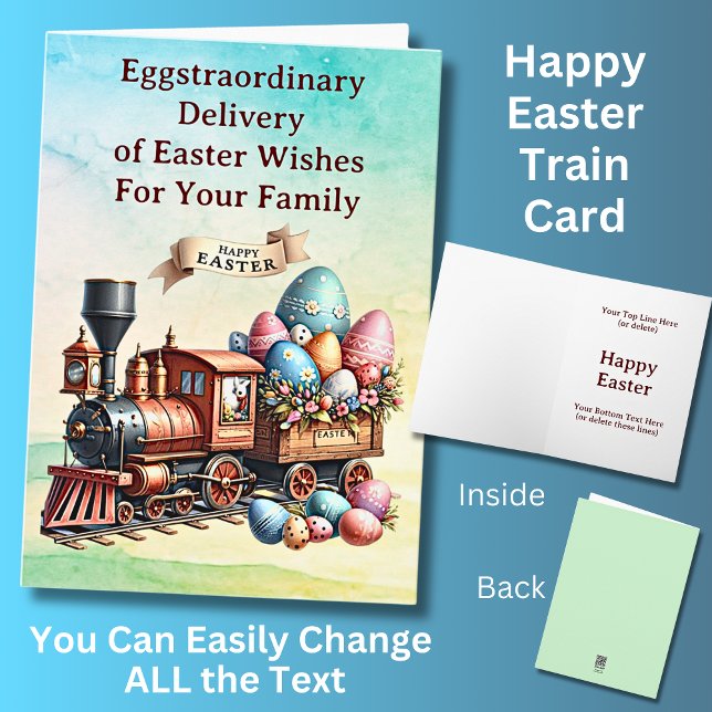 Add Names, Chocolate Eggs Steam Train Easter       Card (Creator Uploaded)