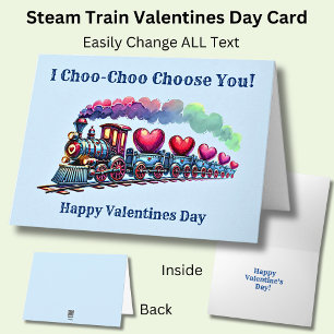 Add Names, Choo Choo Steam Train Engine Valentines Card