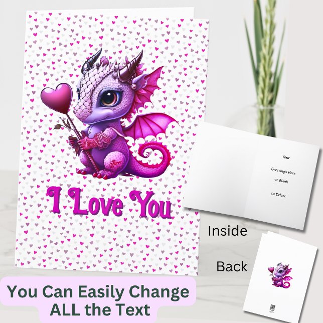 Add Names, Dragon Valentines Day Pink Hearts  Card (Creator Uploaded)