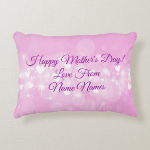 Add Names Edit Text Happy Mother's Day! Pink Heart Accent Pillow
