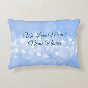 Add Names Edit Text We Love Mom Mother Blue Heart Accent Pillow