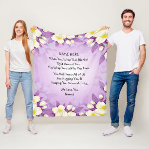 Add Names Love Hug Wrap Purple Floral  Fleece Blanket